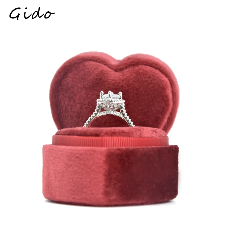 

Pink Red Heart Shape Wholesale Velvet Jewelry Packaging For Proposal Marry Wedding Mini Ring Box