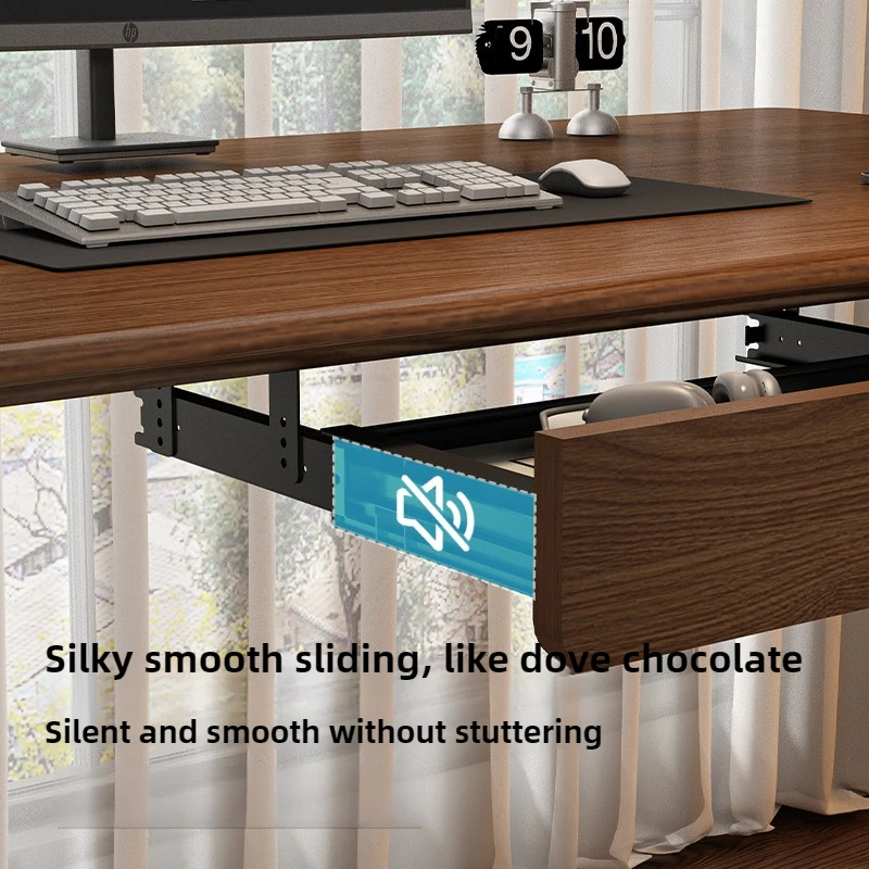 منظم تخزين من الخشب الصلب ذو درج مخفي تحت المكتب لمكتب الكمبيوتر، صينية إضافية خفية قابلة للسحب، خزانة مكتبية غير مرئية