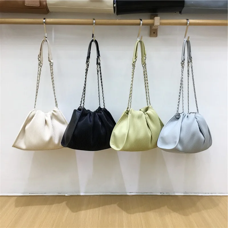 

Summer Simple Pleated Cloud Bag Soft Pu Leather Versatile Chain Women's Single-shoulder Underarm Bag Female Daily Commute Bag
