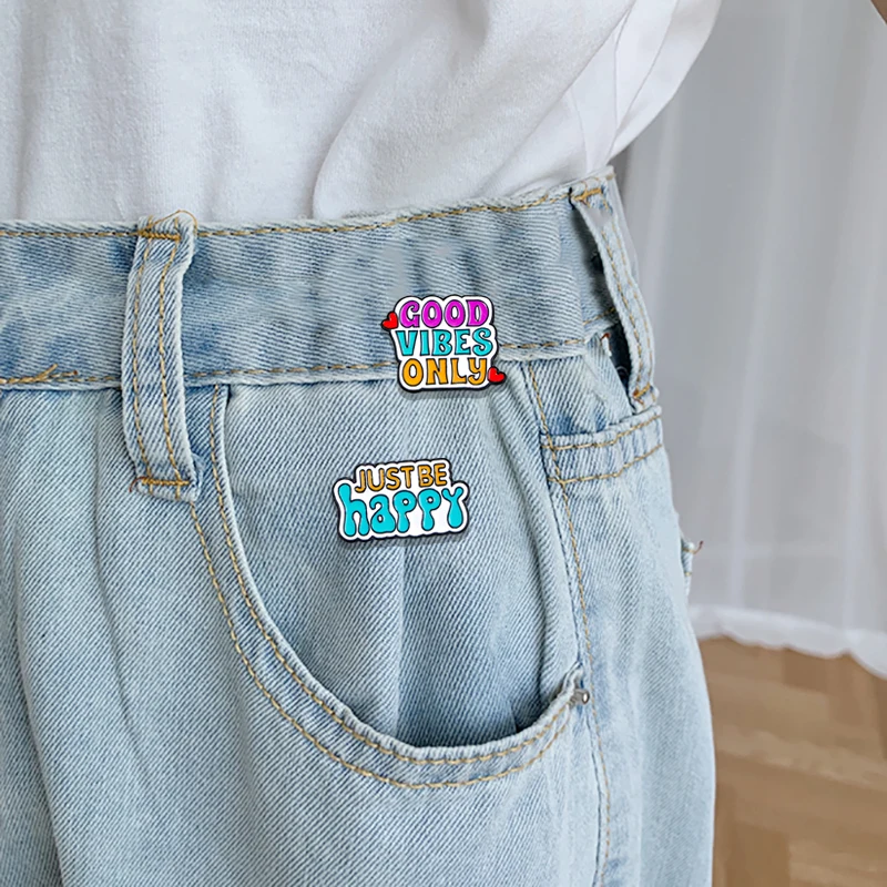 Letter Good Things Take Time Enamel Brooches Just Be Happy Badge Keep On Smiling Pins Friends Gift