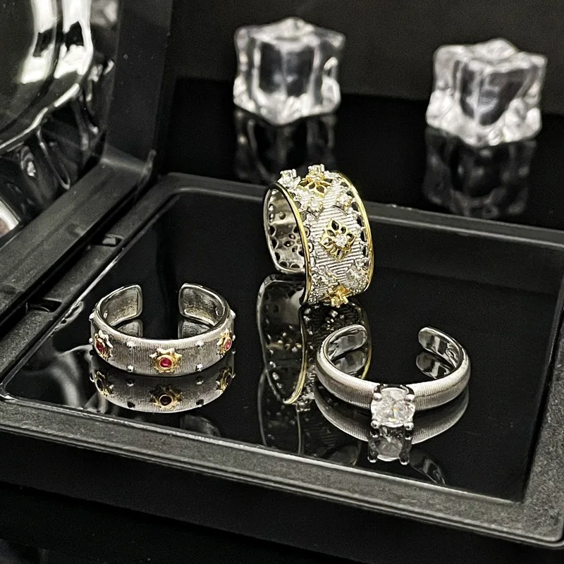 New Retro Wire Hollowed out Sapphire Copper Opening Rings for Women Luxurious Superior High-quality Jewelry Birthday Party Gift
