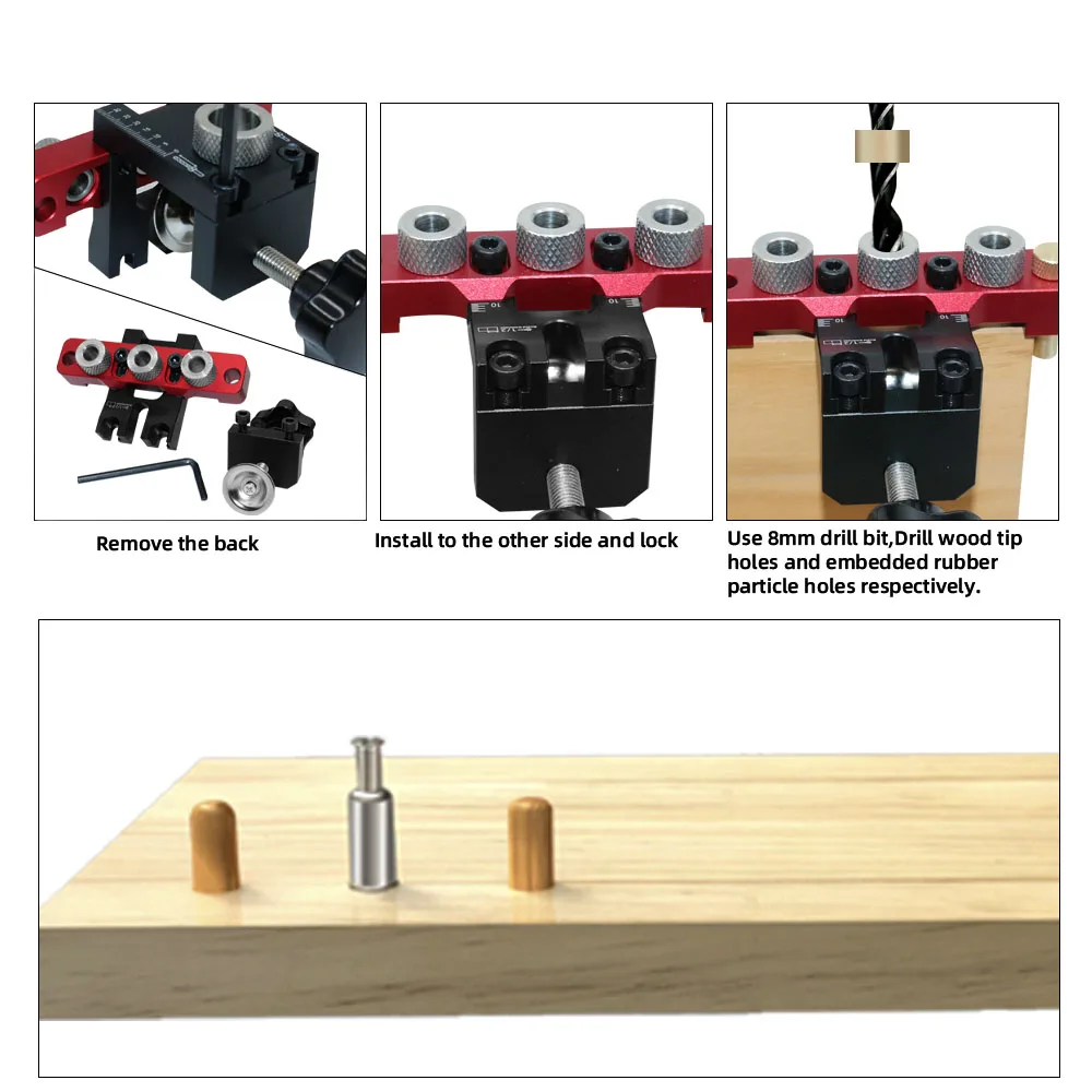 Holzbearbeitung 3-in-1-Dübellehre, Universal-Dübelle, Nockenlehre, Holzloch-Bohrführung, Locator, verstellbares Taschenloch-Jig-Set – Detail 15