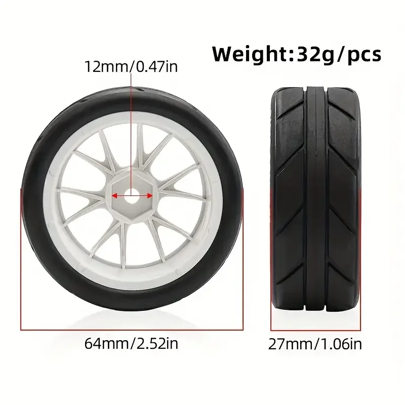 4PCS RC Car Drift Tires And Wheel Hubs Remote Control Pull Rally Parts for 1/10 Scale HSP Wltoys 144001 124018 124019 124017