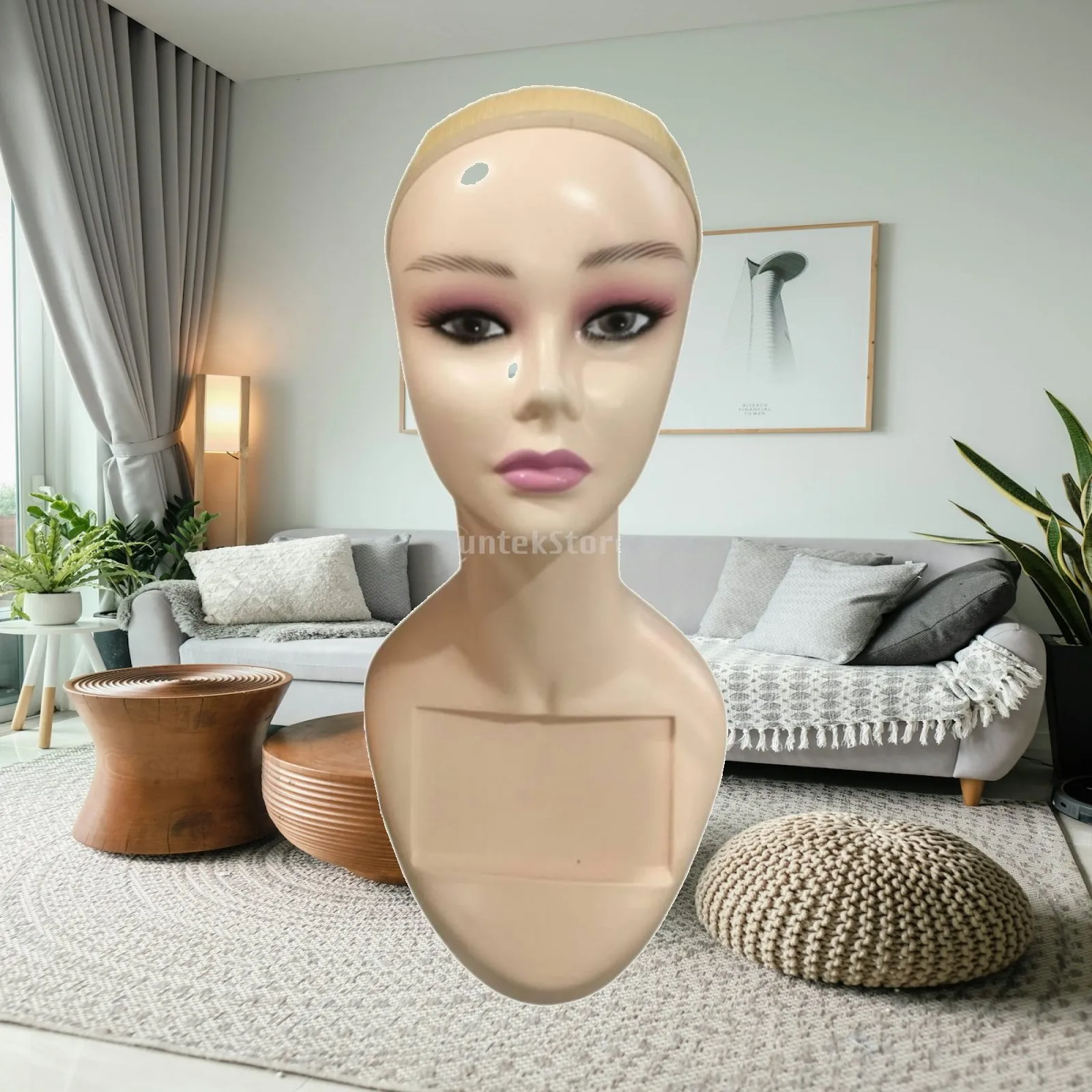 Display Mannequin Head Female Bust Form for Wig Hat Scarf Necklace Showcase Stand PP Material