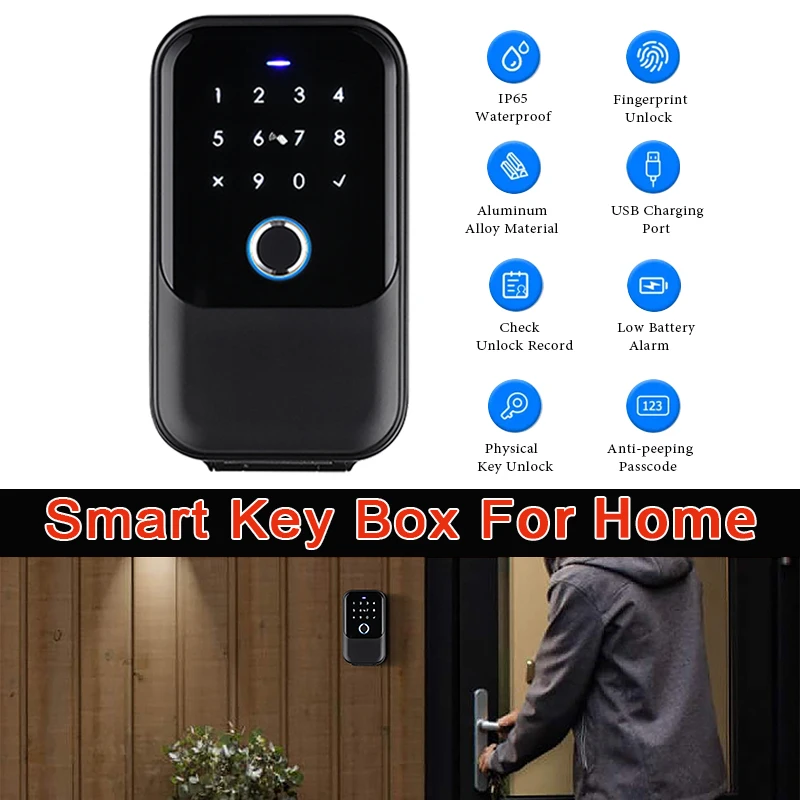 Tuya صندوق المفاتيح الذكية IP65 مقاوم للماء مفتاح المنزل BT صندوق القفل الذكي اللاسلكي بصمة/كلمة المرور/البطاقة/بصمة الإصبع/المفتاح/فتح التطبيق #2
