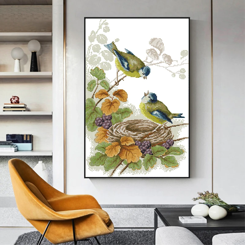 

New 2026 Cross Stitch Kit Bird Pattern Dining Room Vertical Line Embroidery Living Room Decor DIY Canvas Wall Art Hanging Pic...
