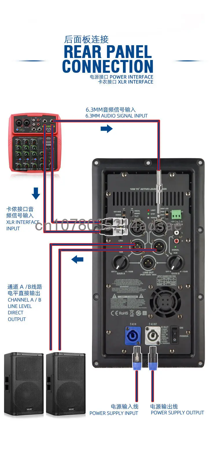 15-Inch 18-inch professional performance active speaker bass digital power amplifier rear panel module subwoofer