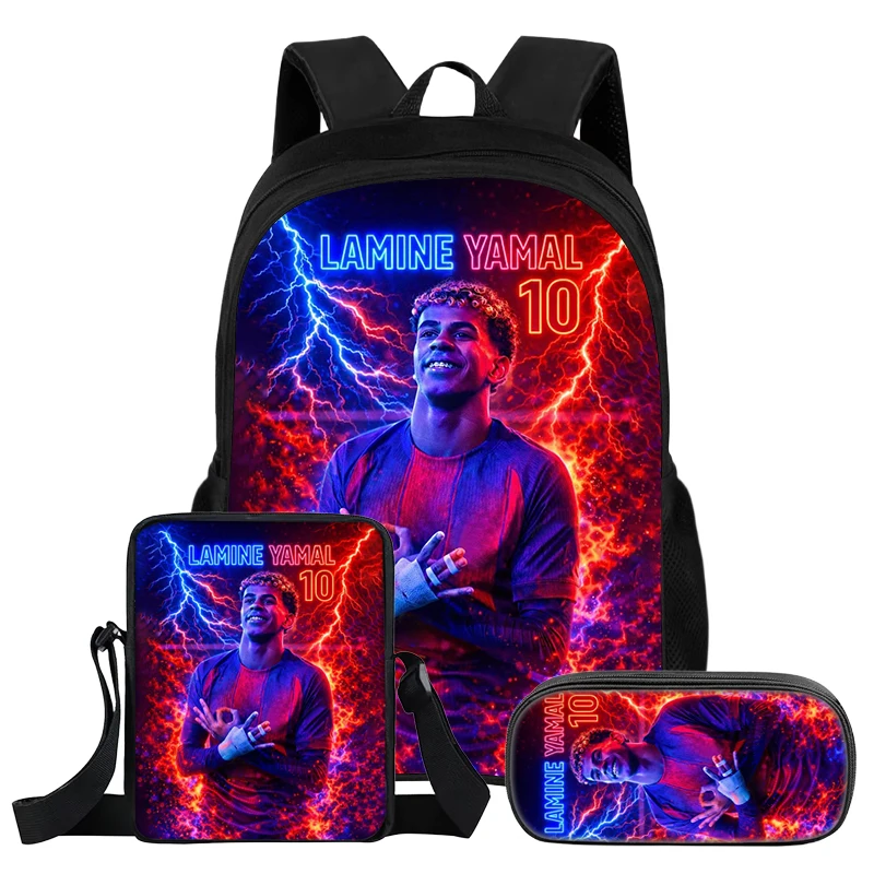 3Pcs Set Backpack L-Lamin Yamal Kids Student School Football Star Rucksack Best Gift Shoulder Bag Pencil Bags Bookbag image 3