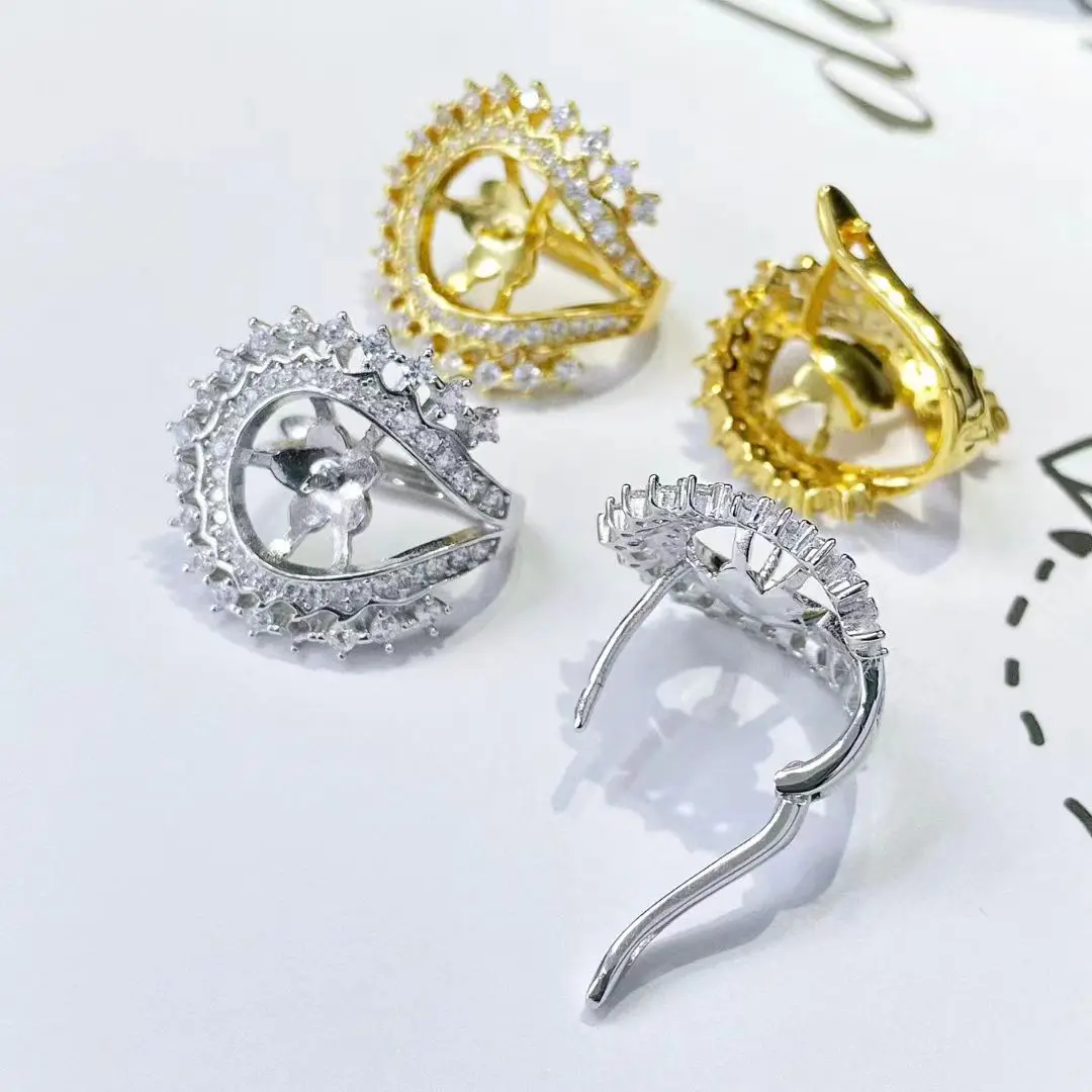 

Wholesale S925 Sterling Silver Earrings Mount Findings Settings Base Mounting Parts Accessory for 9-10mm Pearls 5 pairs/lot