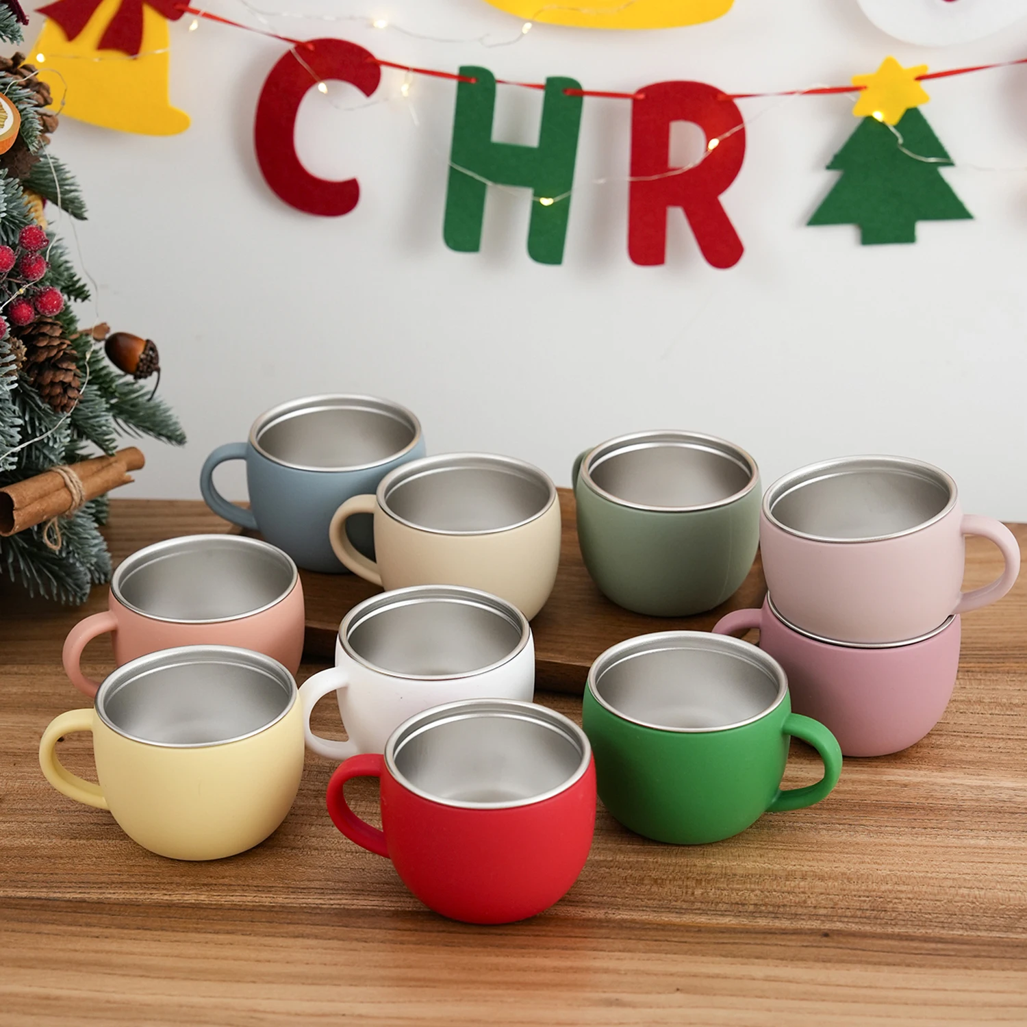 Color Kids 1PCS Single Handle Feeding Cup BPA Free Baby Stainless Steel Water Cup Removable Silicone Liquid Cup Christmas Gift
