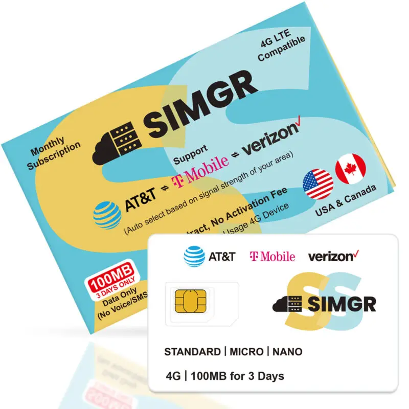 4G LTE SIM card for AT&T T-Mobile and Verizon Network Prepaid USA Pay as you go