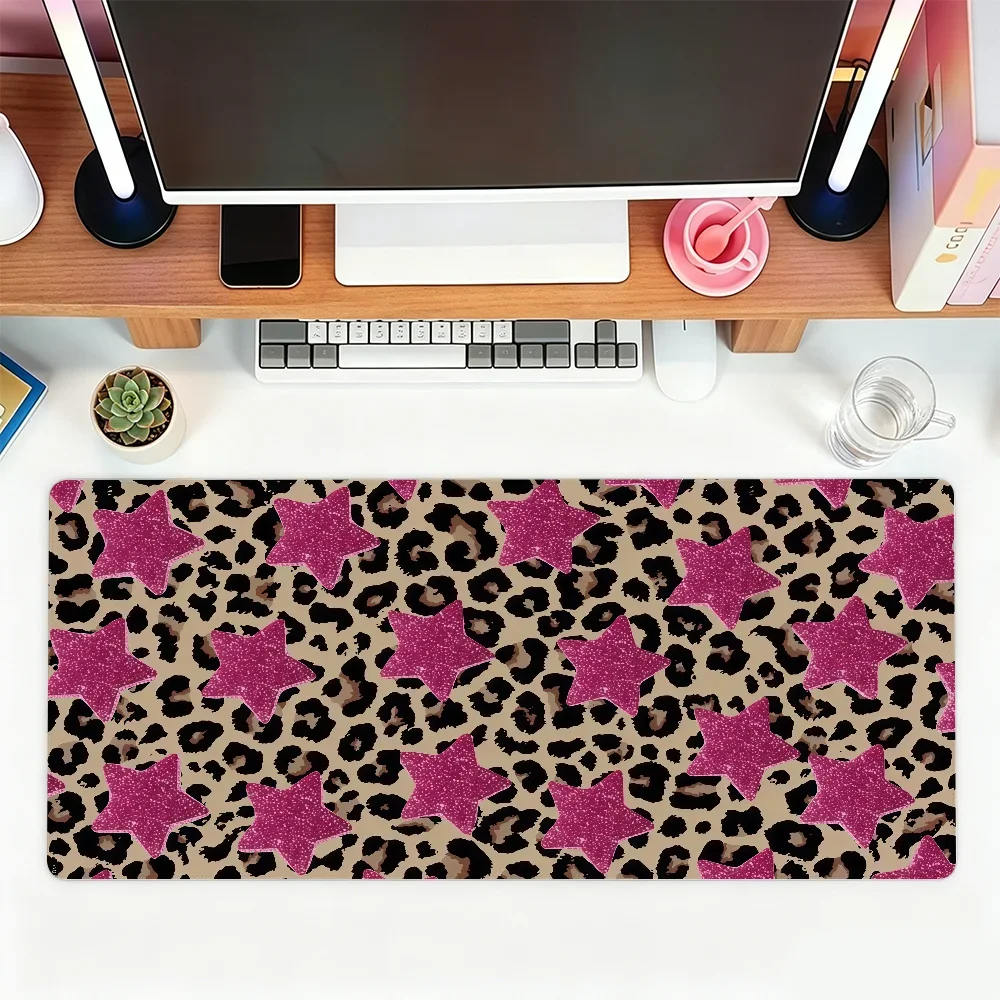 Pink Leopard Print Fashion Retro Gal Style Mouse Pad For Office Gaming And Keyboards Non Slip Large Waterproof