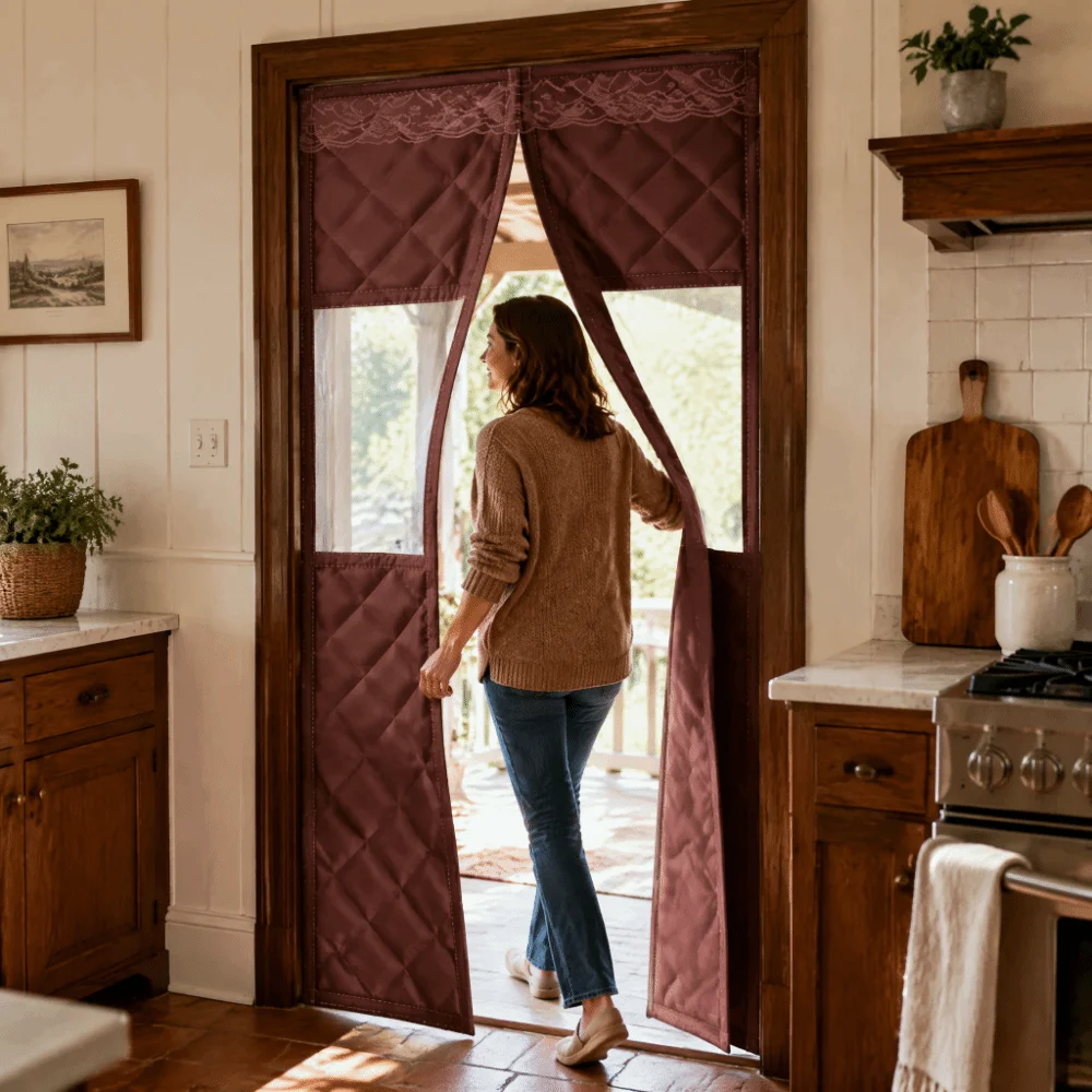 Self-Closing Magnetic Door Curtain No-Drill Thickened Winter Door Curtain Clear Window Soundproofing Thermal Insulated Curtain
