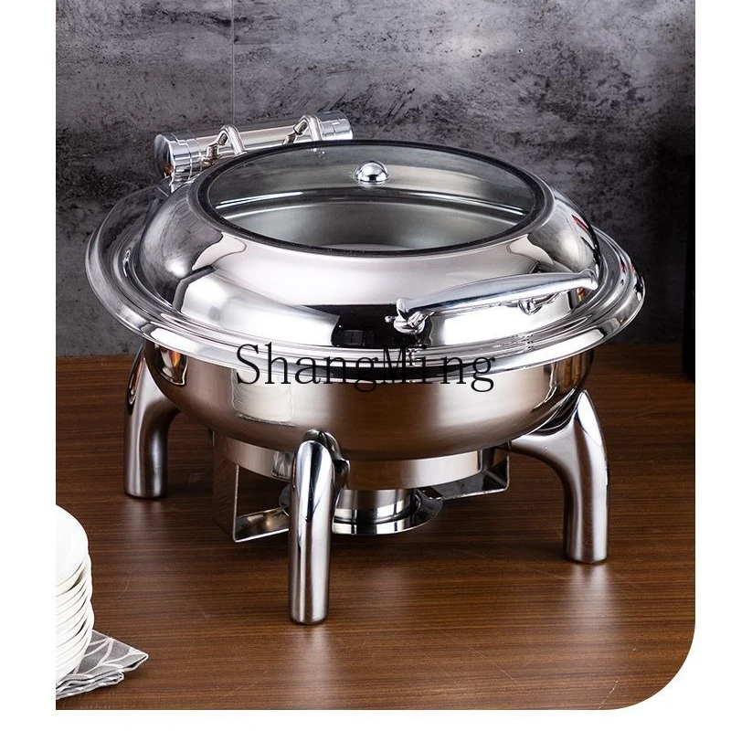 SM Buffet Furnace Stainless Steel Round Glass Cover Visual Flip Ceramic Disk Insulation Basin Bufei Furnace