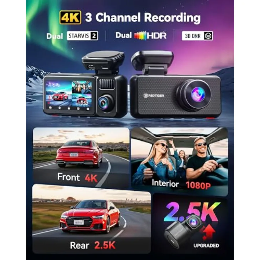 F17 Elite 4K Dash Cam 3 Channel, STARVIS 2 IMX678 and IMX675, 128GB Card, Full Night Color, 4K+2.5K+1080P Front and Rear Inside view 2