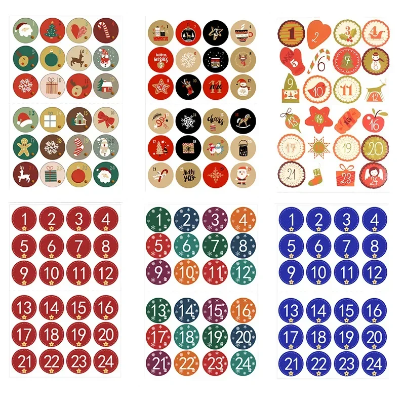 1sheet Christmas Sticker Advent Calendar Number Merry Christmas Gift Packaging Sealing Label Decor Sticker Xtmas Gift Decor