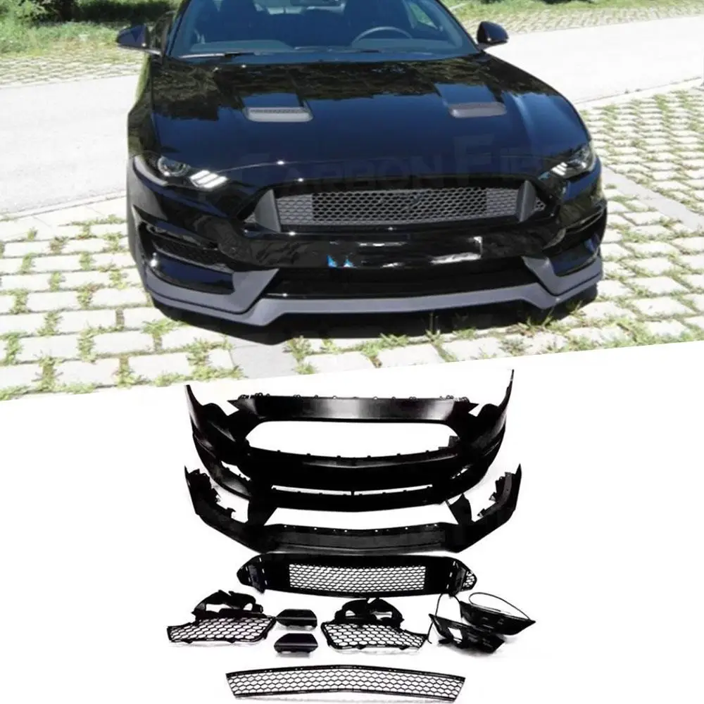 PP Fins Front Bumper Lip Body Kits Car Front Bumper Lower Grill Grille Cover For Ford Mustang 2018 - 2020 GT350 Style