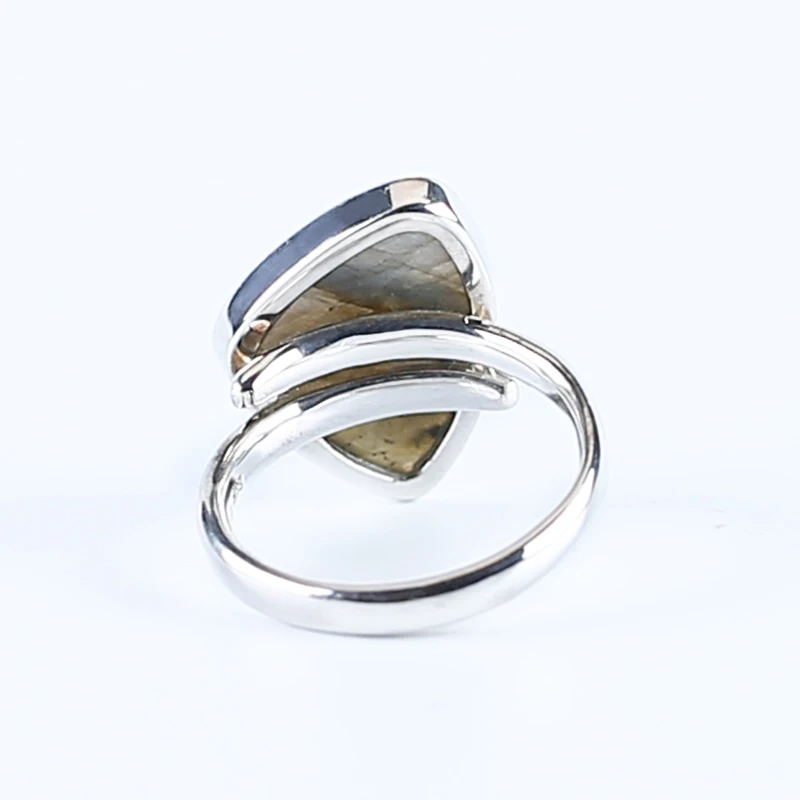 Natural Labradorite Rings 925 Sterling Silver Gemstone For Women Party Birthday Trendy Jewelry Gift 19x14x4mm Ring Mouth 15