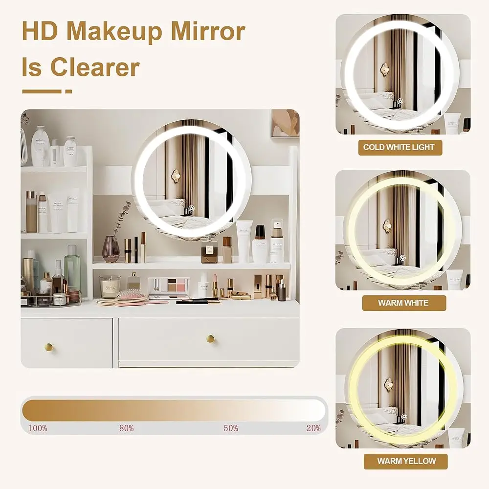 Makeup Vanity Desk With Mirror And Lights, Dressing Table Set With 3 Lighting Mode, Makeup Table With Stool