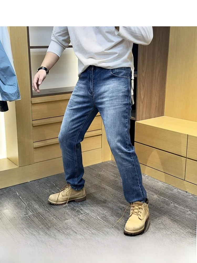 

Мягкие высокоэластичные облегающие современные мужские джинсы с прямыми штанинами, повседневные брюки, универсальные всесезонные молодежные модные длинные плавки...