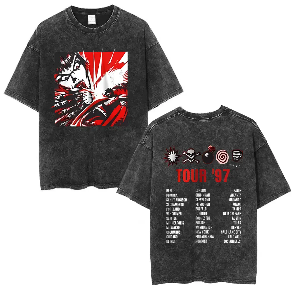 

Washed Vintage Rock Band Kmfdm Tour 97 Graphic Print T-shirt Men Women Retro Gothic Punk Streetwear Male Casual Cotton T Shirts