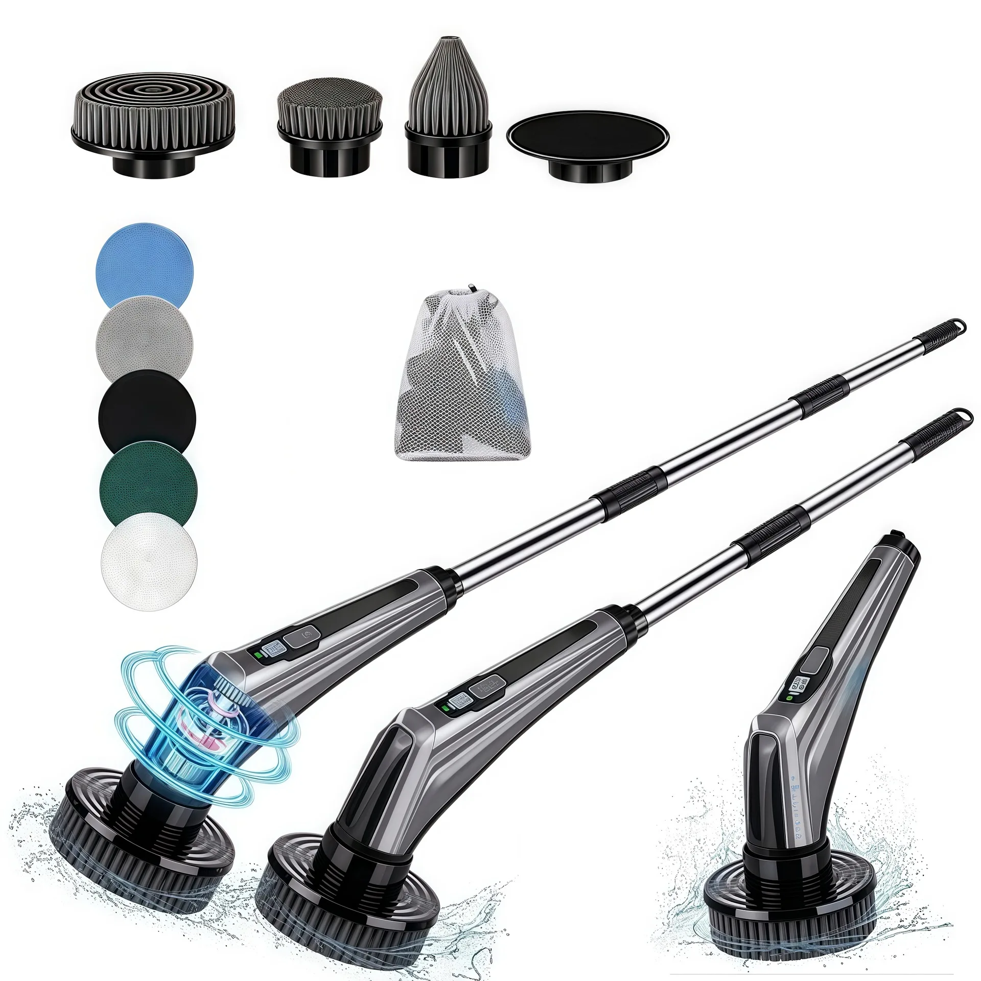 Cordless Electric Spin Scrubber with Digital Display, Long Handle Cleaning Brush for Kitchen Bathroom, Hot Sale