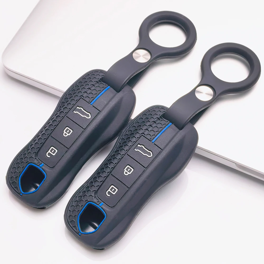 Soft Silicone Key Fob Case For Porsche 911 Cayenne Panamera Macan Taycan 718 Boxster Cayman with finger holder Non Slip