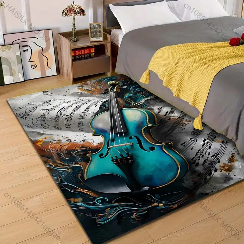 Multiple sizes Blue violin and sheet music Carpet for Living Room Bedroom Sofa Home Decor Rus Non-slip Floor Mat Luxury Gift