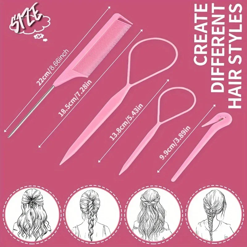 4/5/6pcs Hair Brush Set Hairdressing Spray Bottle Hair Braiding Loop Rat Tail Comb Teasing Hair Brsuh Salon Hair Styling Tools image 4
