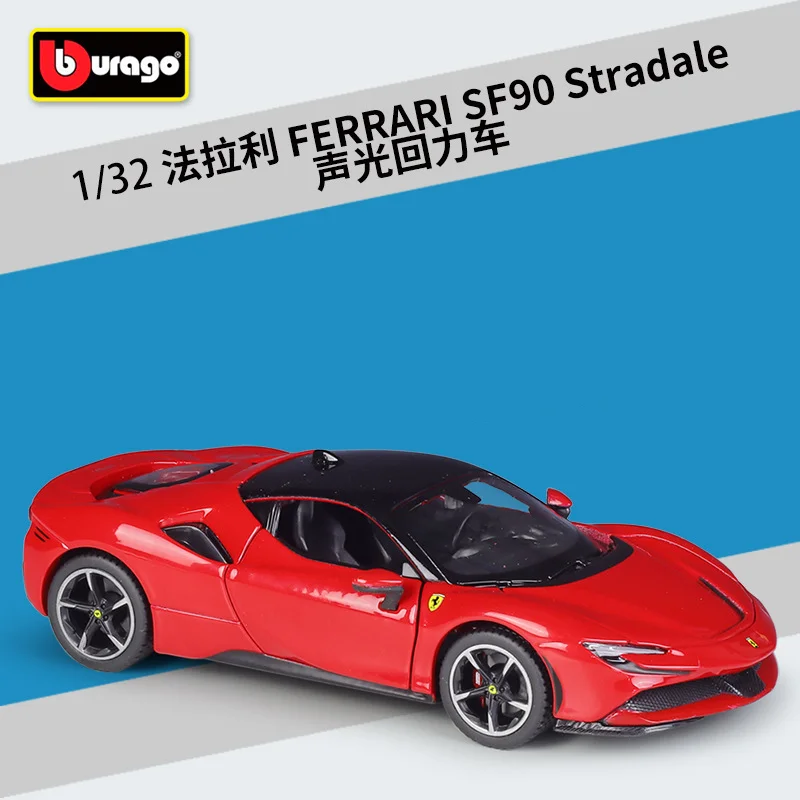 Bburago 1:32 Ferrari SF90 Alloy Sports Car Model Diecast Metal Toy Vehicles Car Model Simulation Sound and Light Childrens Gifts