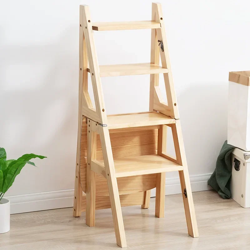 

Solid Wooden Ladder Household Chair Foldable Ladder Chair Multi-functional Ladder Stool For Indoor Climbing Stairs