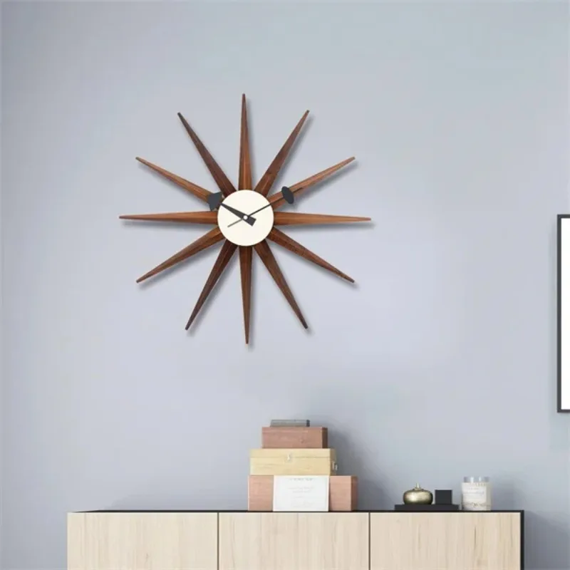 Mid Century Wall Clock Walnut Wooden Starburst Clock Replica George Nelson Sunburst Clock for Decorative Office Wall Home Decor