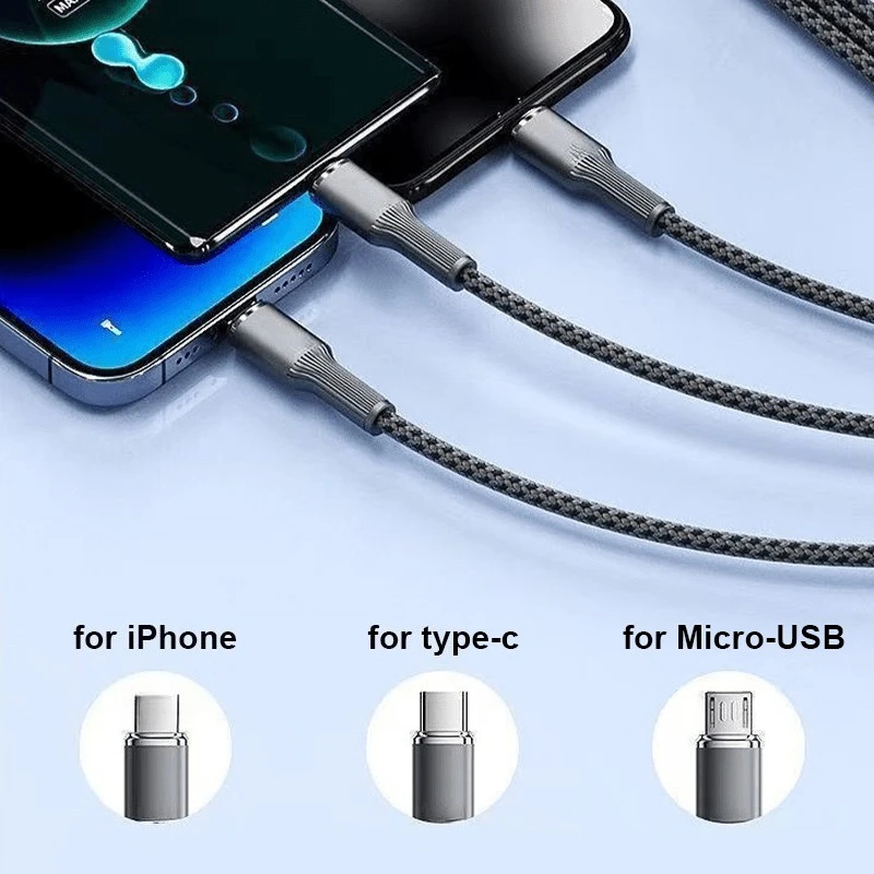 Schnellladekabel USB Typ C Lade- und Datenkabel 3-in-1 Ladekabel für Xiaomi Huawei Samsung OPPO Ladegerät für Mobiltelefon und Tablet – Detail 5