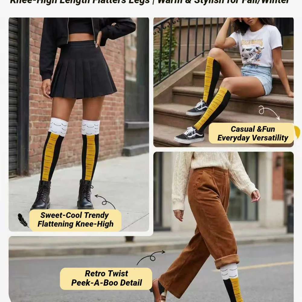 1 Pair Men Funny 3D Chicken Print Socks  High Flexibility Thigh Thin Sock Fashion Toe Feet