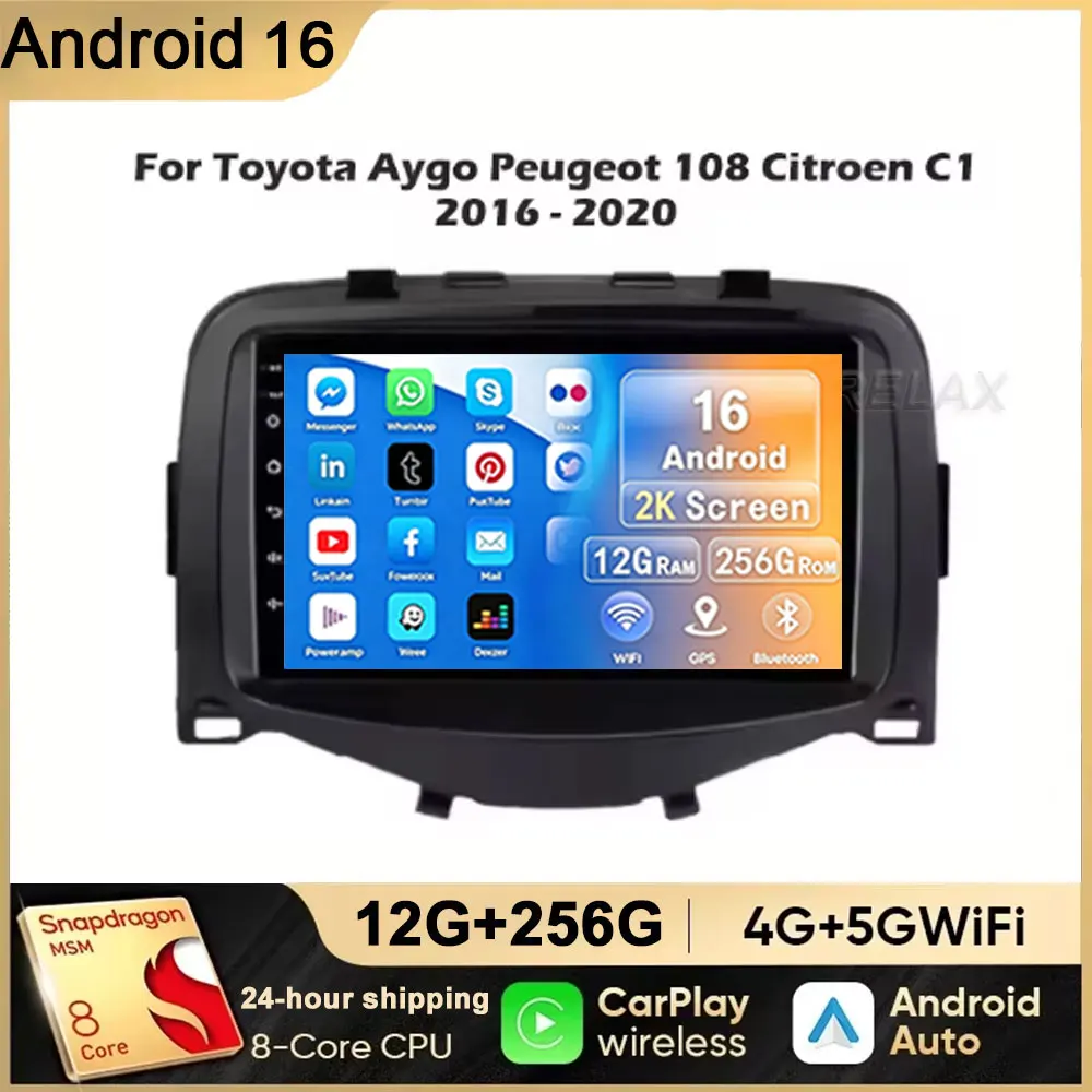 For Toyota Aygo Peugeot 108 Citroen C1 2016-2020 Radio Carplay Car Multimedia Player Intelligent System Android Auto Navigation