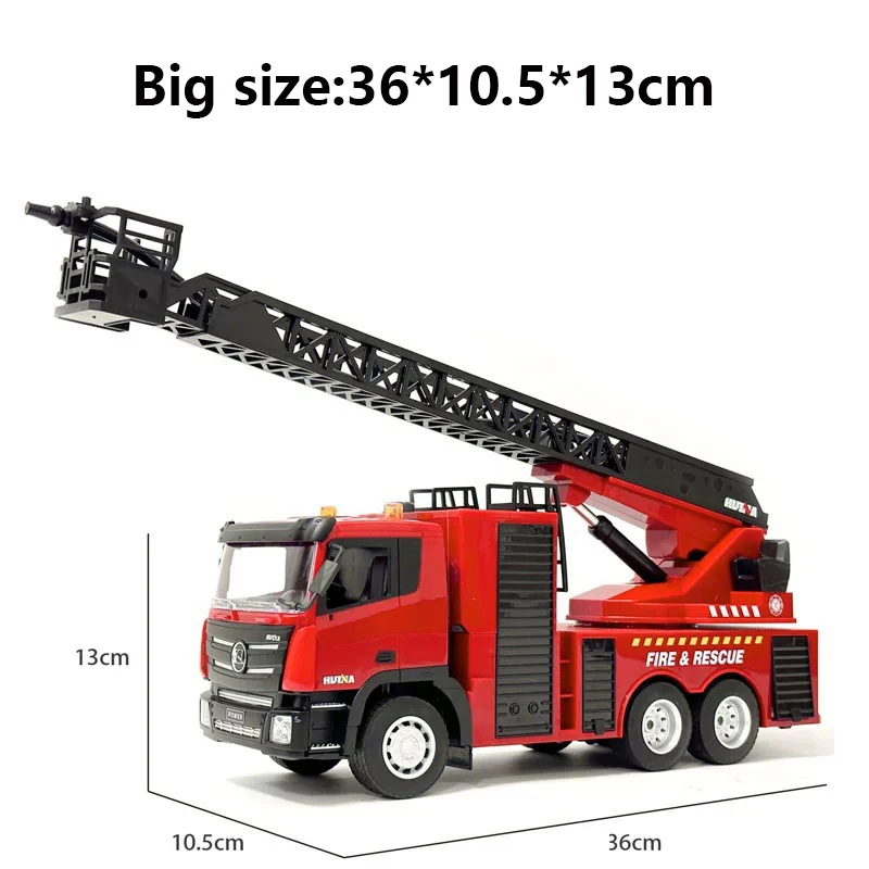 Huina-Big RC Controle Remoto Caminhão de Bombeiros, 9CH, 1:24 Escala Fire Rescue Car, Simulado Escada, Carro Pulverização Brinquedos de Água,