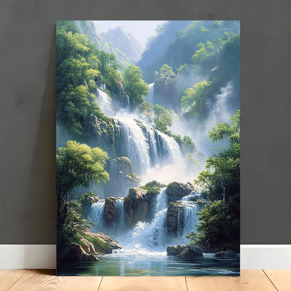 (No frame)2D, Majestic Waterfall Canvas Art - Wooden Framed, Perfect for Living Room, Bathroom, or Kitchen Decor, Waterfall W