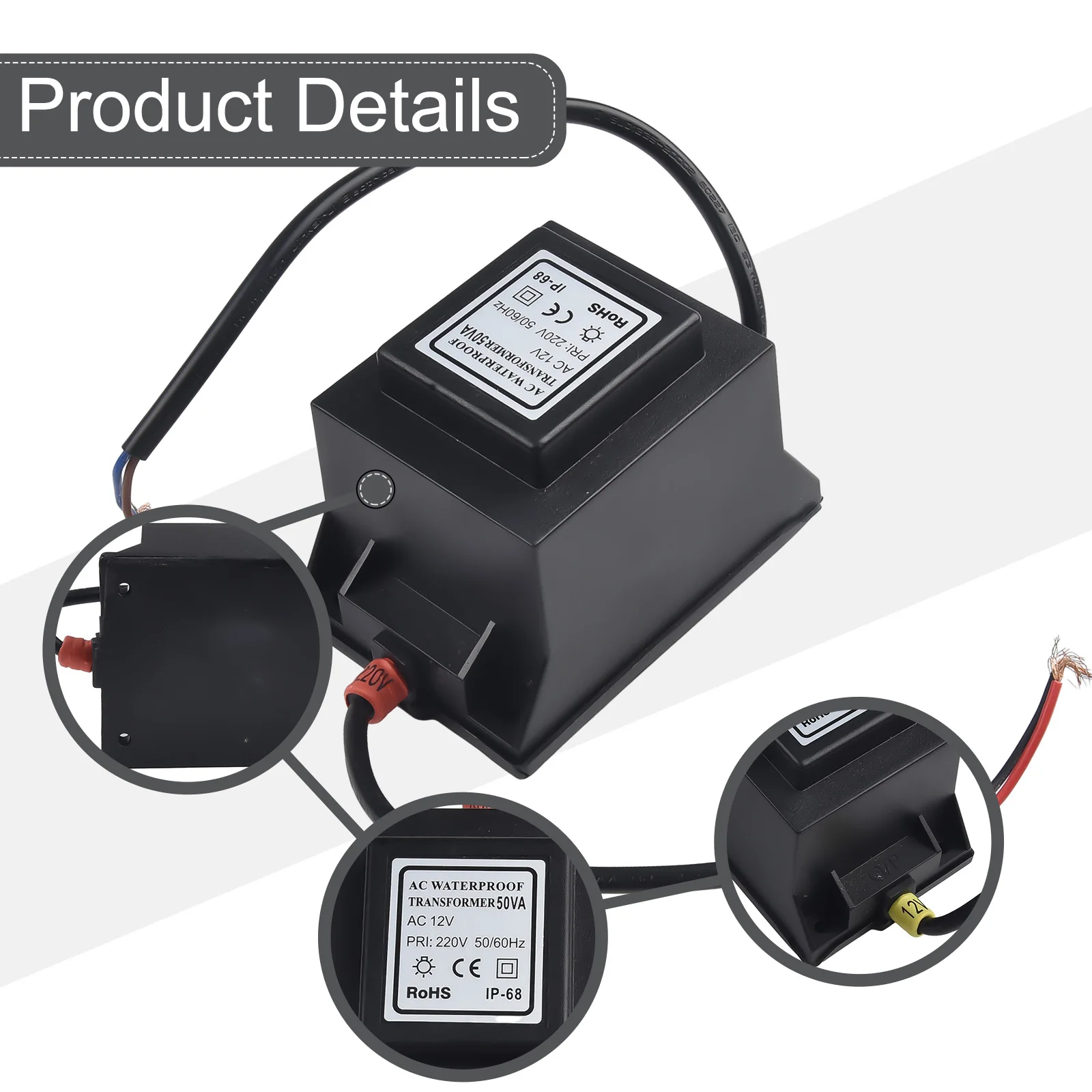 1 Pc LED Transformer 12 V Power Supply AC/AC, Outdoor Power Transformer Outdoor Power IP67 Thermal Conductive Resin Epoxy