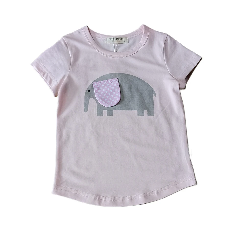 

Girls t- shirt 1-5 years summer new soft tops pocket elephant print kids clothes wholesale