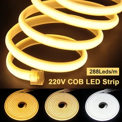 30m 50m LED COB Strip 220V 288LEDs/m COB Flexible Ribbon LED Tape IP65 Waterproof with EU Power Plug for Room Garden Decor