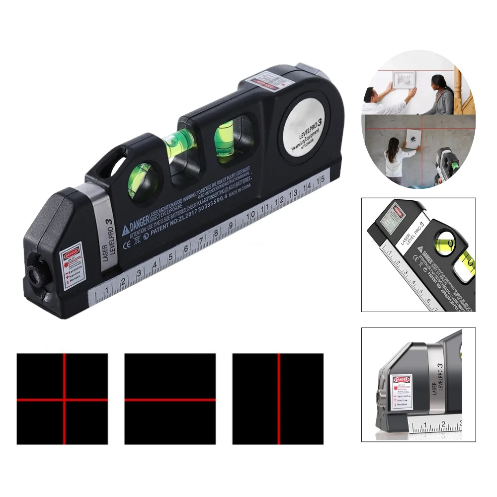 Laser Level Multipurpose Line Laser Leveler Tool Cross Line Lasers With 8FT 2.5M Standard Measure Tape and Metric Rulers