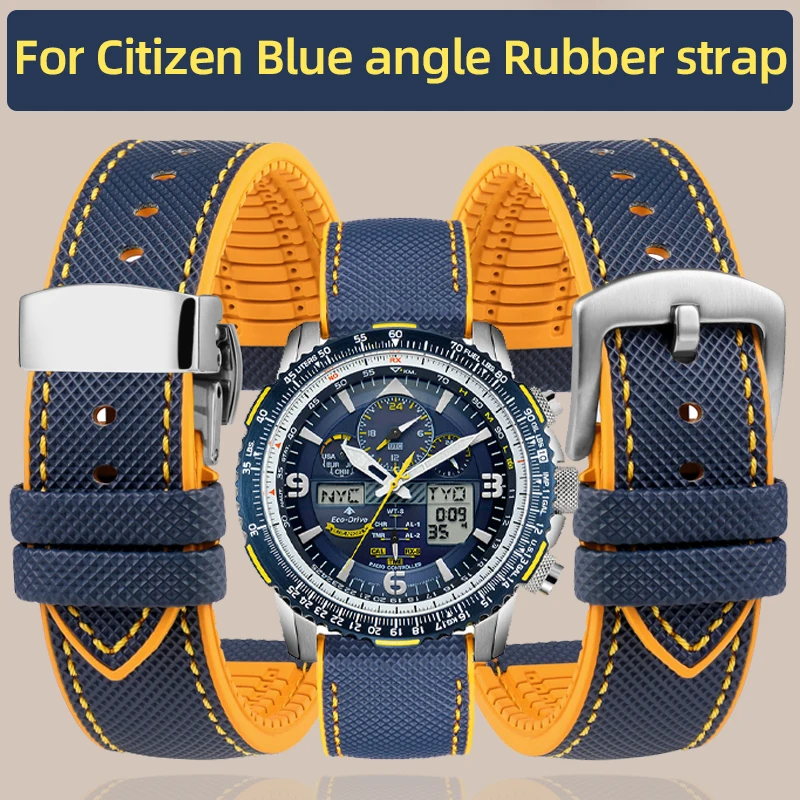 For CITIZEN Blue Angel 22mm 23mm Watch strap Men Radio Wave Watch AT8020-54L AT8020-03L JY8078-52L/01L Canvas Nylon+Rubber bands
