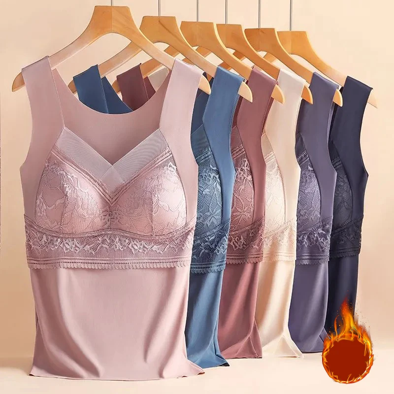 1pcs Woman Thermal Underwear Thermo Lingerie Winter Soft Warm Top Wear Thermo Vest  Undershirt Intimate Lace with Bra Padded