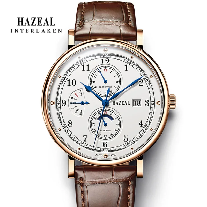 Switzerland HAZEAL Luxury Brand Seagull Automatic Mechanical Sapphire Men's Watches Multi-function 50M Waterproof Clock  681313