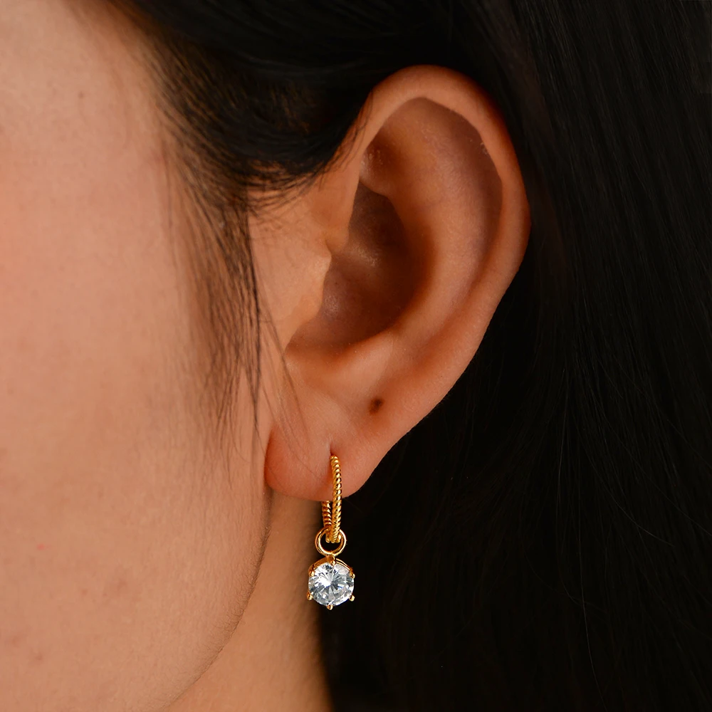 

FULSUN Elegant Solitaire CZ Dangle Hoop Jewelry 14K Gold Plated S925 Silver Rope Chain Earrings for women