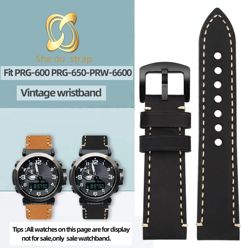 

Vintage Leather Watch Strap For Casio 5497 PRG-600/650Y 5571 Black Grey Brown Soft With Men And Women Watchband