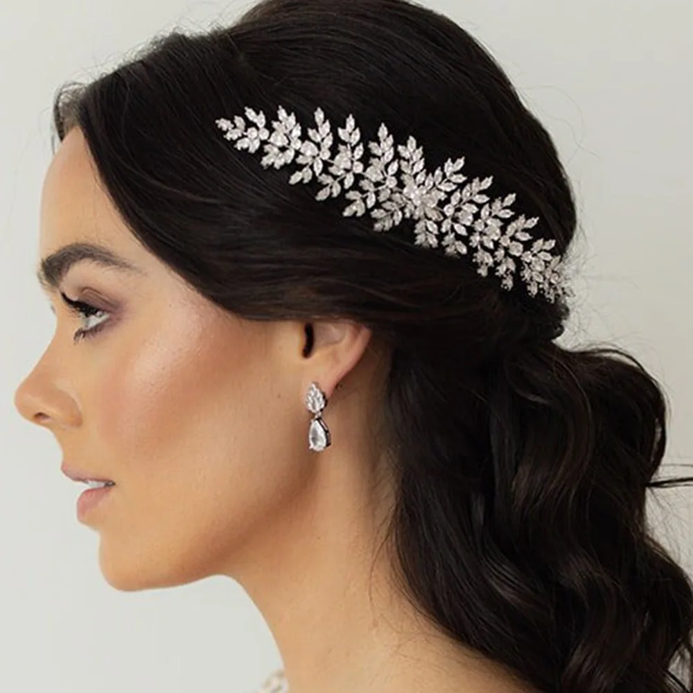 Luxury Bridal Hair Comb Wedding Hair Accessories Zirconia Bride Tiara Side Hair Comb Clips Women Bride Hair Jewelry Headpieces
