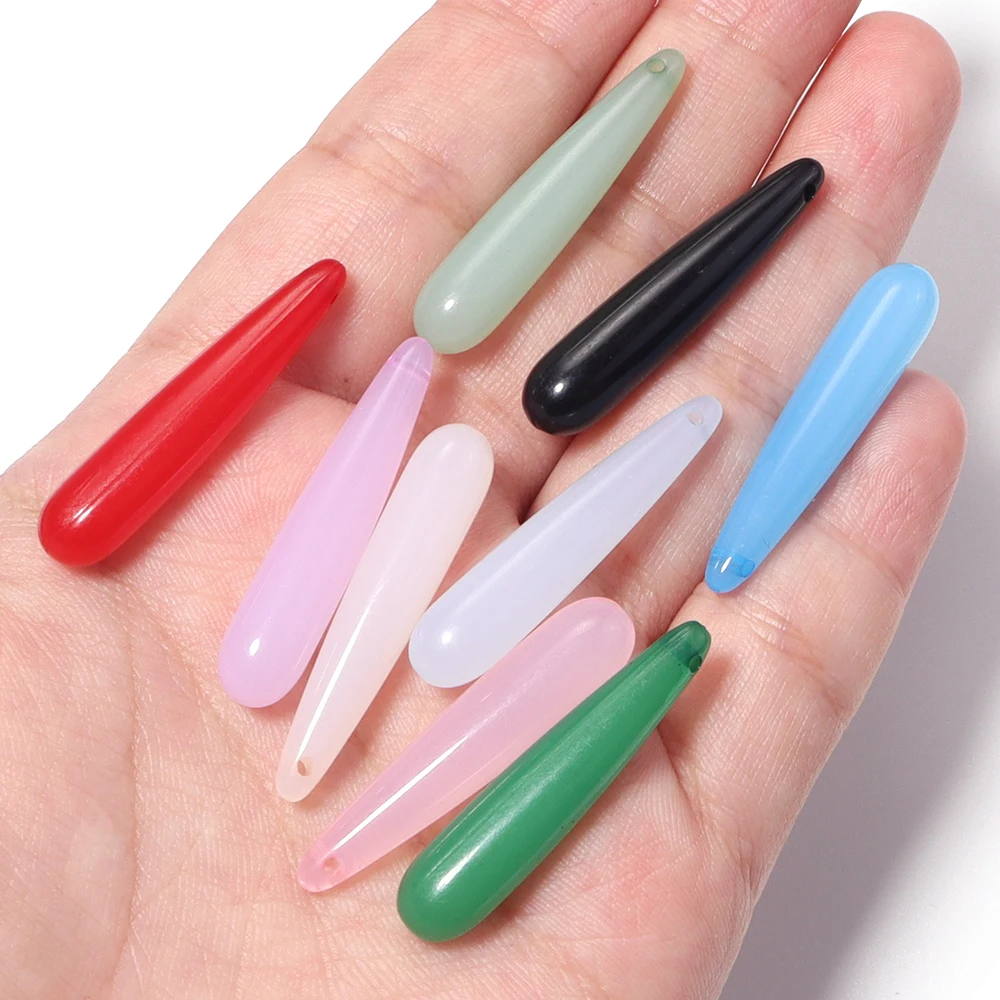 20 Stück/Lot bunte lange tropfenförmige Acrylperlen in Jade-Optik, lose Perlen für die Schmuckherstellung, DIY-Haarspangen, Ohrringe, Anhänger, Zubehör – Detail 4