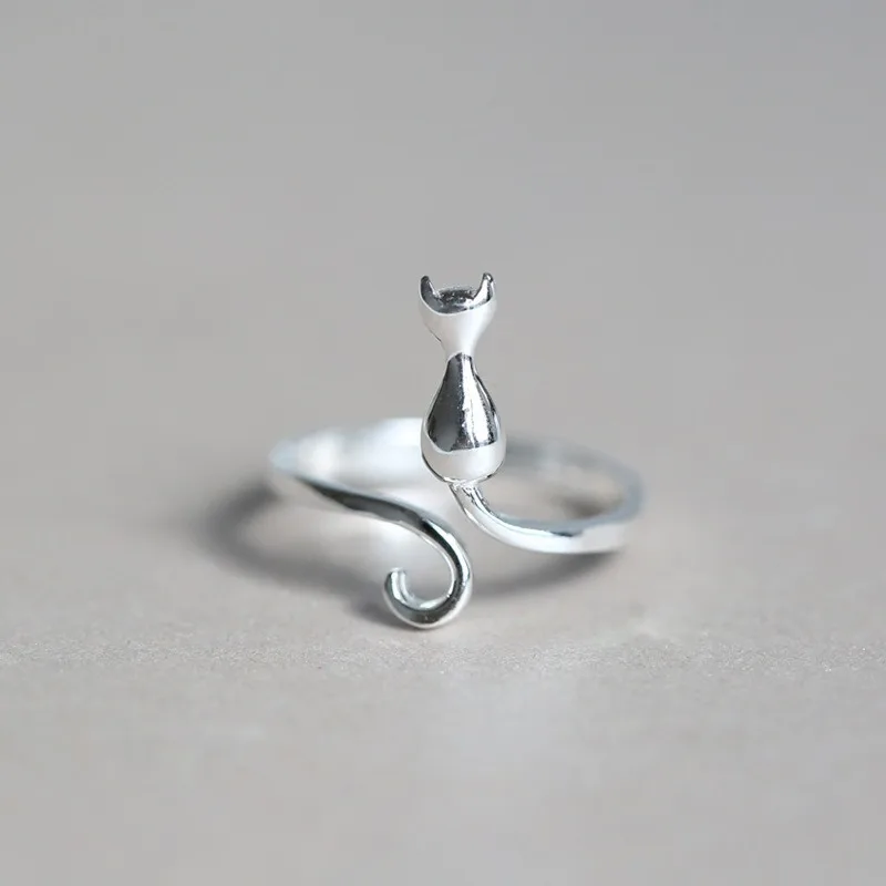 Zhenrong Japanese and Korean Literary and Cute Cat Temperament Kitten Tail Plated with S925 Silver Creative Opening Ring Women's