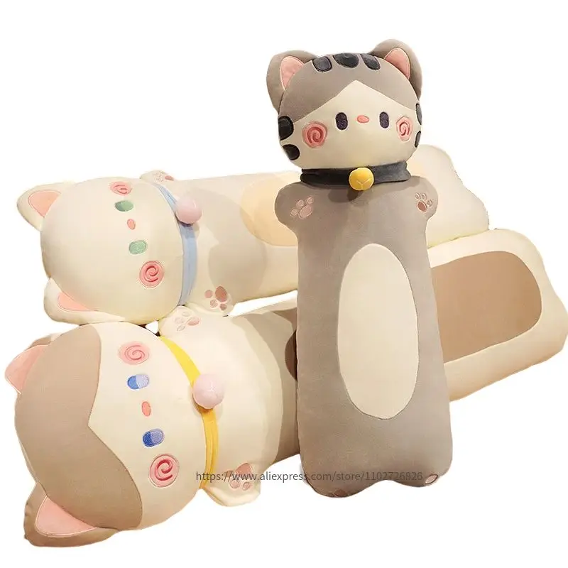 

70-130CM Kawaii Kitten Plush Long Hug Pillow Full Stuffed Soft Bell Cat Dolls Sleeping Bed Cushion for Girlfriend Birthday Gifts